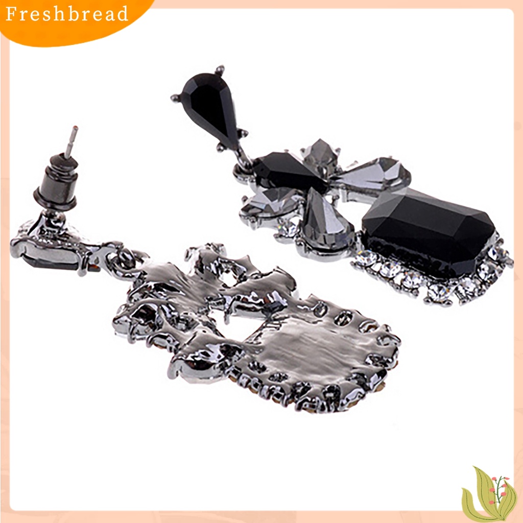 【Fresh】Women's Vintage Black Square Waterdrop Zircon Eardrop Dangle Earrings Jewelry