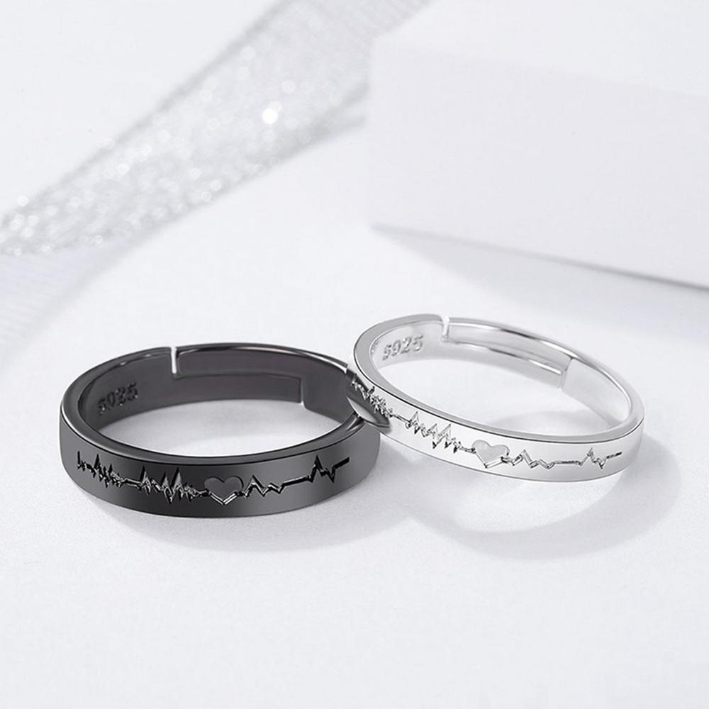 Top Couple Rings Fashion Hadiah Ulang Tahun Gaya Korea Warna Hitam Perak