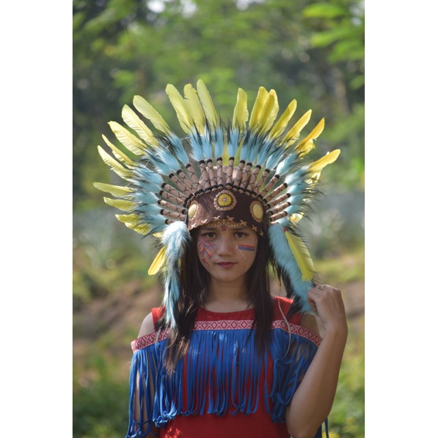 TOPI INDIAN - INDIAN HEADDRESS SMALL ANGSA MONTE KUNING KENING PERMATA