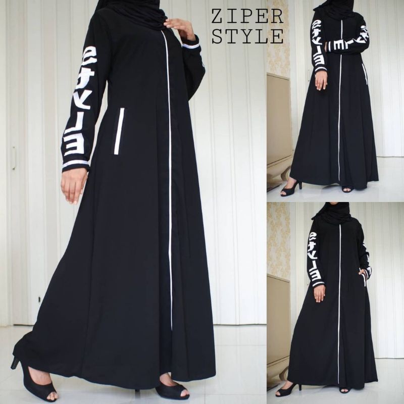 abaya gamis hitam model zipper stlye elite madina arab turkey