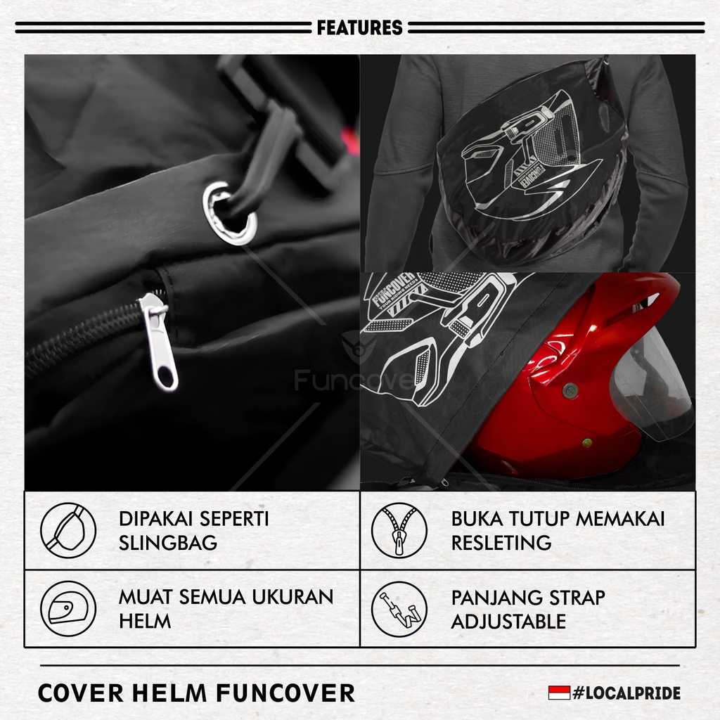 Cover Sarung Tas Helm Helshield Anti Air Waterproof Helmet Cover Backpack Printing by FUNCOVER