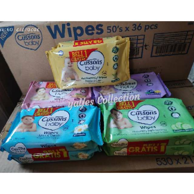 Cusson baby wipes tisue basah 100 sheets 50 's tisu bayi tissu 1 gratis satu cussons antibacterial