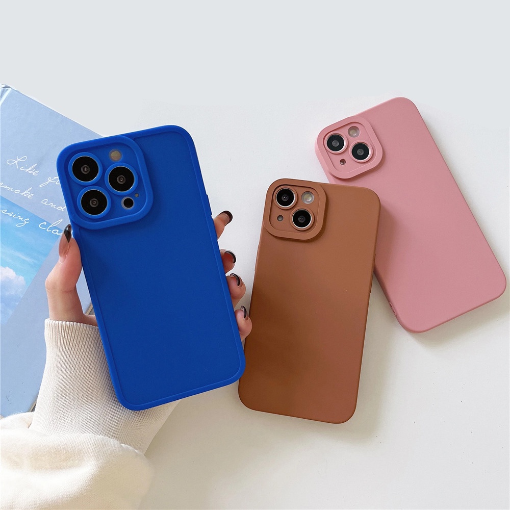 Soft Case Pelindung Lensa Bahan Silikon Warna Biru Untuk iPhone 13 12 11 Pro Max