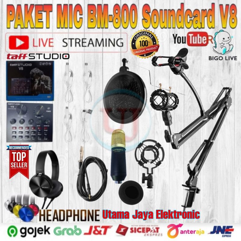Paket Hemat Mic BM800 Mixer Soundcard V8 Stand Holder D6 Recording