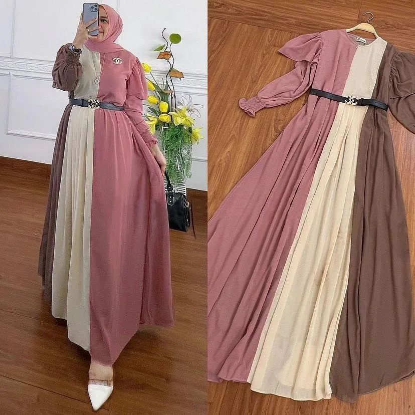 Gamis Wanita Viola Ranbow Dress Bahan Ceruty Babydoll ( Tidak Pakai Ikat Pinggang ) Pakaian Wanita Baju Muslim Wanita Modern Gamis Model Terbaru 2023 Kekinian Dress Kondagan