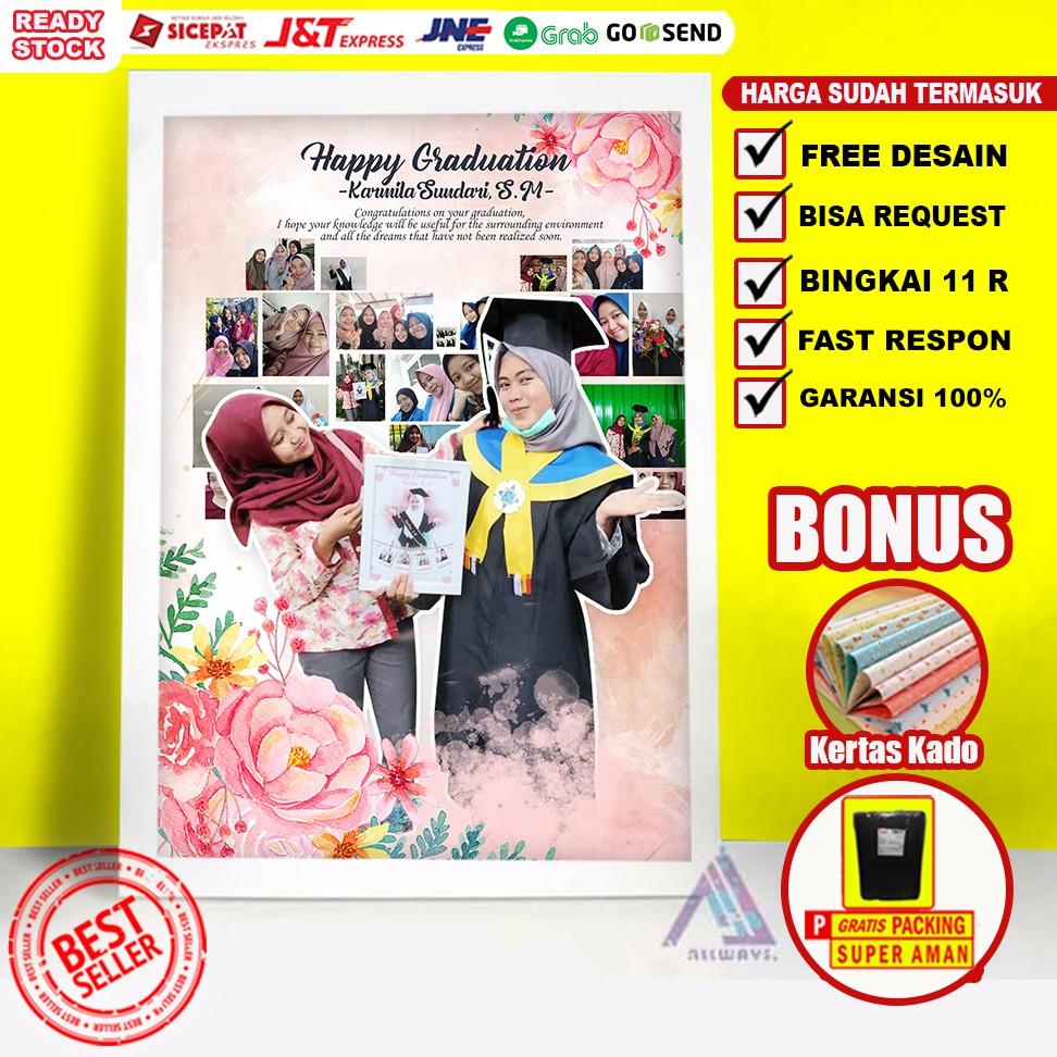 Desain Foto Mozaik cetak bingkai (21x30 cm). kado ultah wisuda, wedding, hadiah ulang tahun Anda