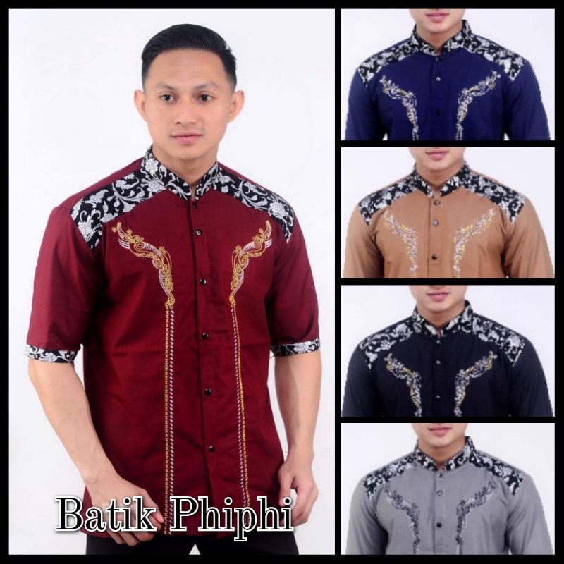 Koko Bordir Kombinasi Batik Lengan Pendek Terlaris Size M, L, XL #13 ( ORIGINAL )