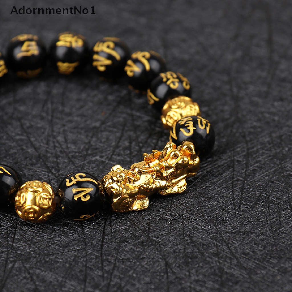 (AdornmentNo1) Gelang Tangan Batu Obsidian Feng Shui Warna Hitam Untuk Pria / Wanita