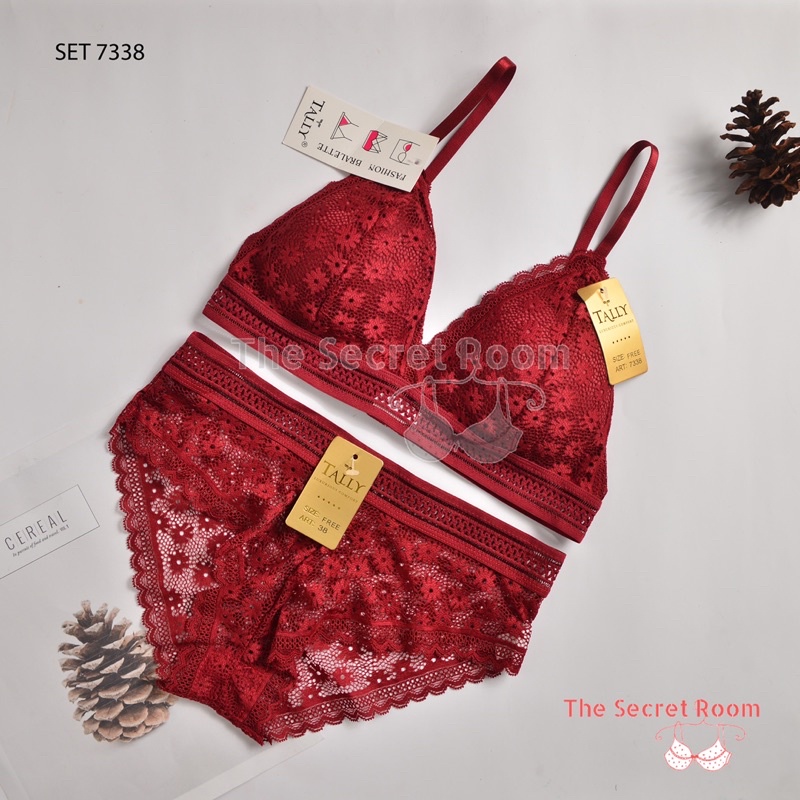 TALLY BRA BH CD SET KEMBEN BRALETTE RENDA 7338 I FREE SIZE I ADA KAIT I BUSA TIPIS I CUP B KECIL