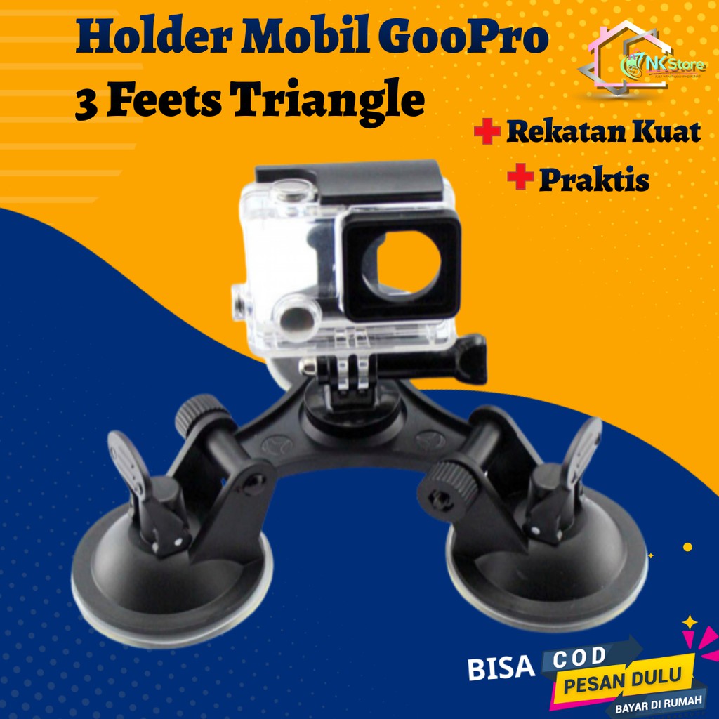 Holder Mobil GOPRO Action cam 3 Feets Triangle Suction Cup Glass Mount for Xiaomi Yi 2 4K