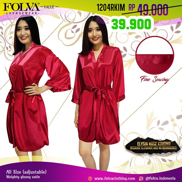  FOLVA  kimono  set baju tidur satin 1204RKIM maroon all size 