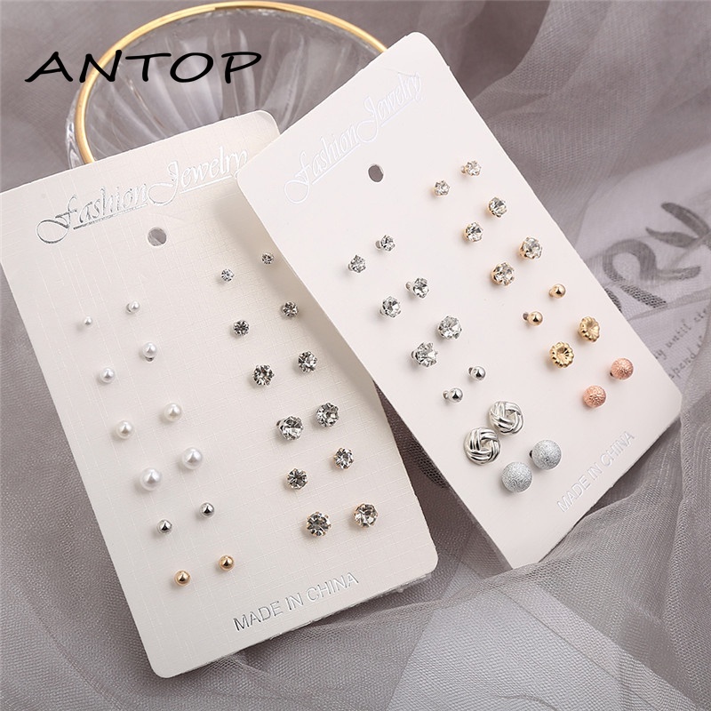 1 Set/mode Anting Set Wanita Sederhana Paduan Berlian Imitasi Bola Anting-Anting Wanita Aksesoris Perhiasan Hadiah ANTOP