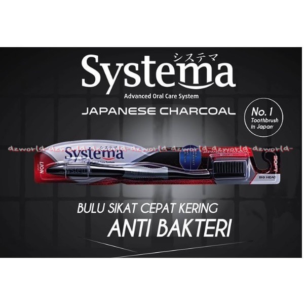 Systema Japanese Charcoal Sikat Gigi Lion Sistema Hitam Carcoal Toothbrush Sistema Carcoal Black Tooth Brush