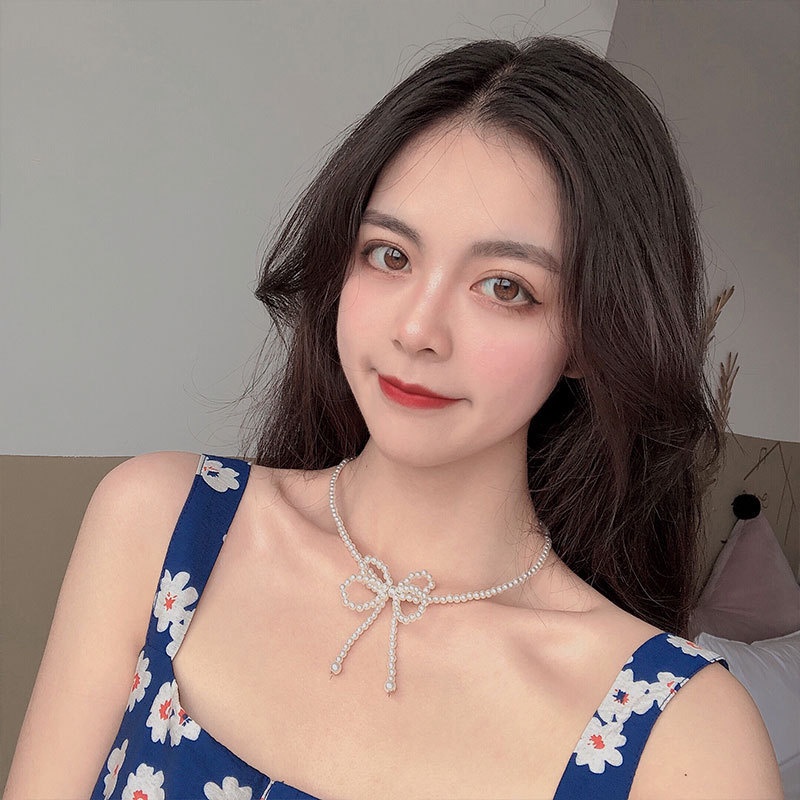 Fashion Elegant Bowknot Necklaces Retro Pearl Choker Korean Necklace Women Jewelry Accessories Gift