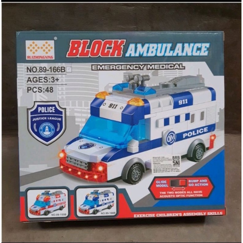 Mainan Block Lego Ambulance Police Ukuran Besar Bisa Jalan
