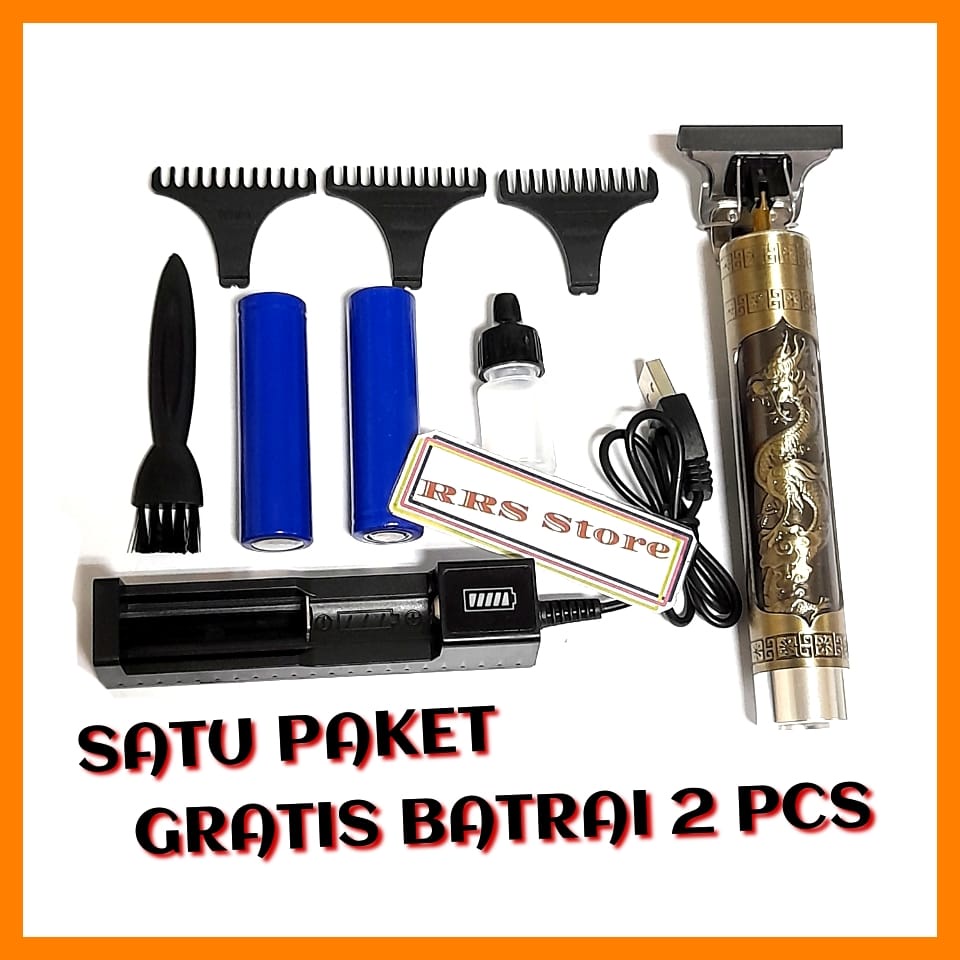 Mesin cukur Pake batrai dan free 2 batrai Alat Cukur Elektrik Hair Clipper Ceramic Rechargeable - WS-T99 UNDUK MOTIF NAGA PAKET DENGAN JUBAH