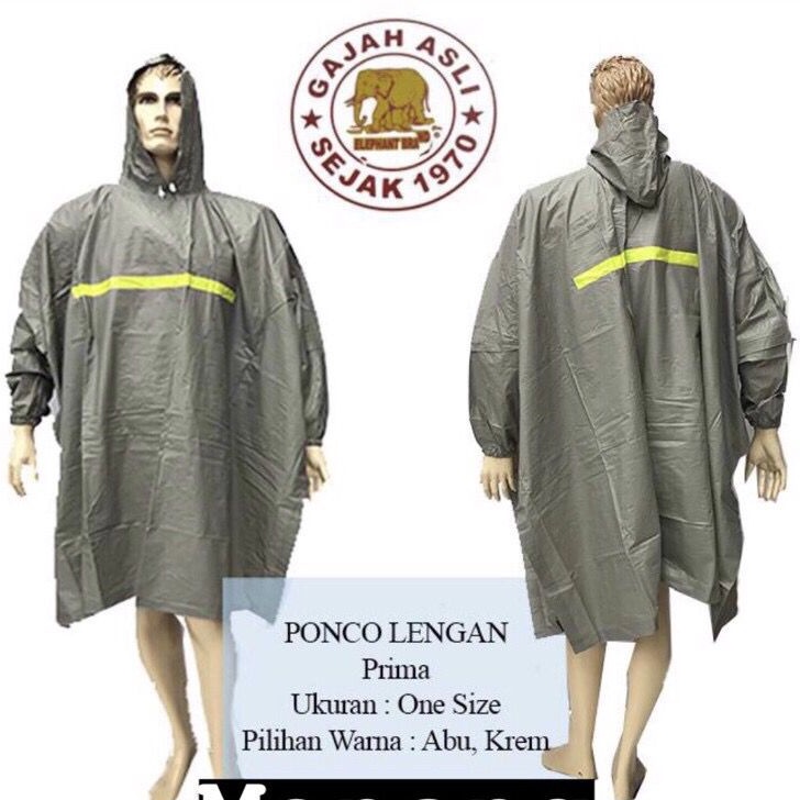 Jas Hujan Ponco lengan Prima Gajah (Elephant)/Jas Hujan Bahan 100% PVC Tebal Ukuran All Size (Murah)