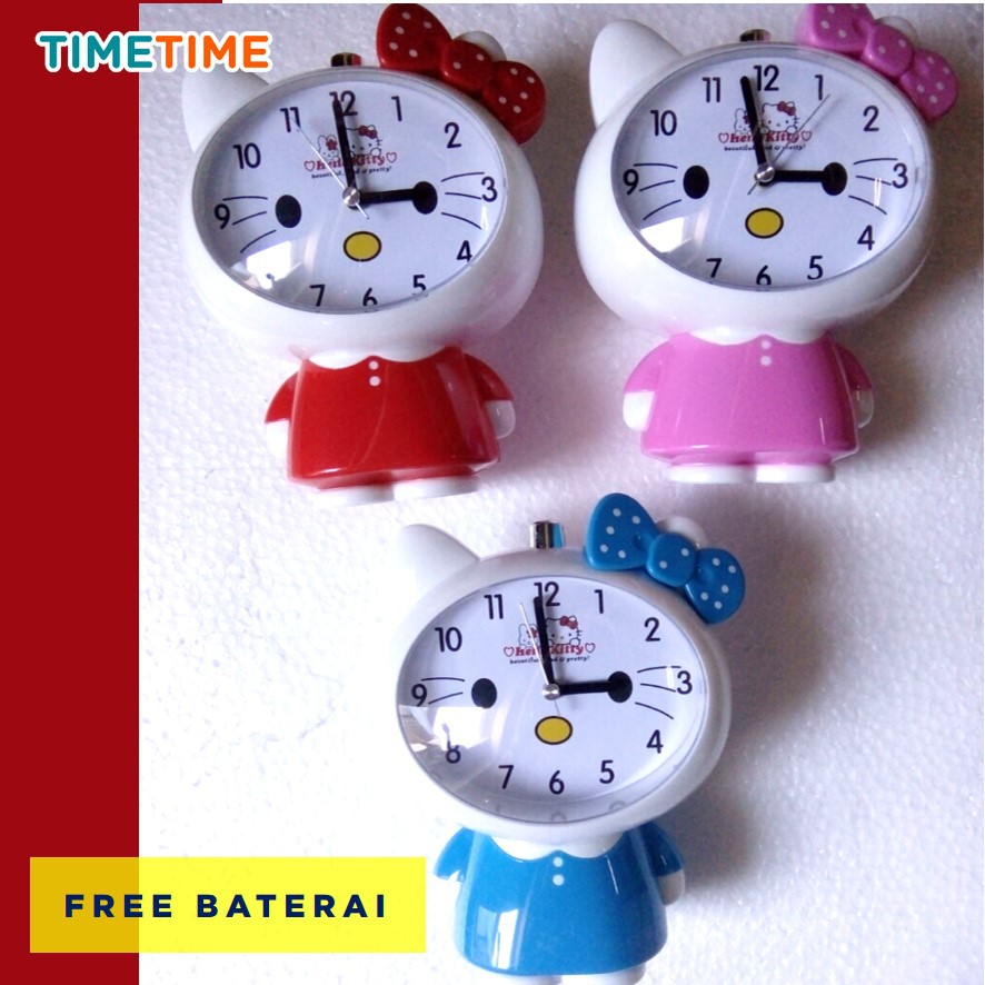 Jam Meja Weker Hello Kitty FULL BODY LUCU UNIK CUTE FREE BATERAI