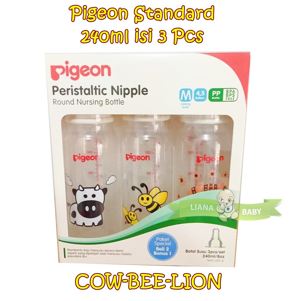 BOTOL PIGEON PERISTALTIC STANDART 240ML 3IN1 / BOTOL SUSU