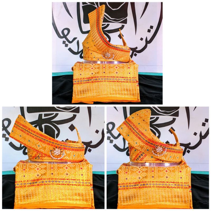 Tanjak melayu+Kain Sampin+kerongsang bulan bintang