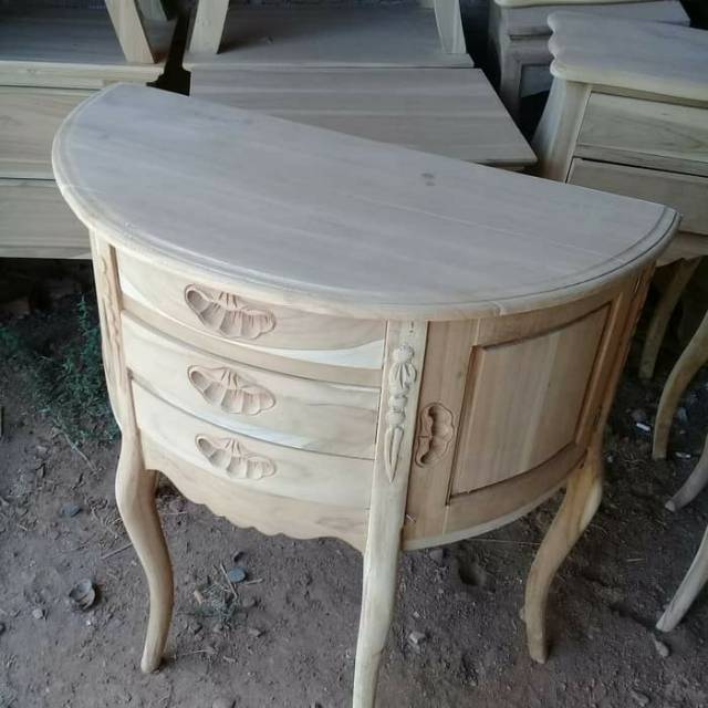 Meja Konsul Console Nakas ukir Kayu Jati Laci 3 MENTAH Jujur Barokah Furniture Jepara