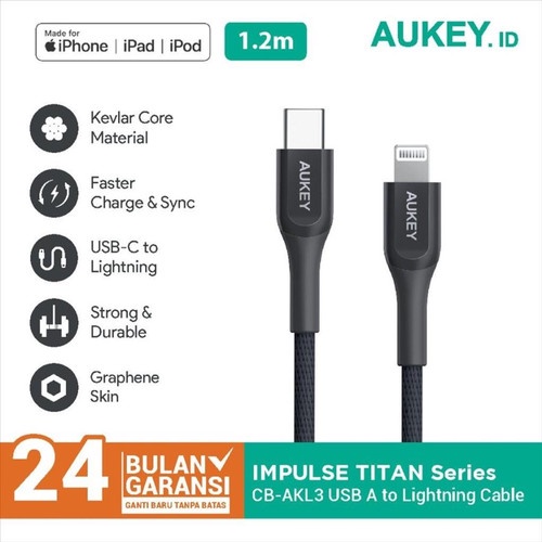 Kabel Charger Iphone Aukey CB-AKL3 MFI USB C To Lightning - 500729