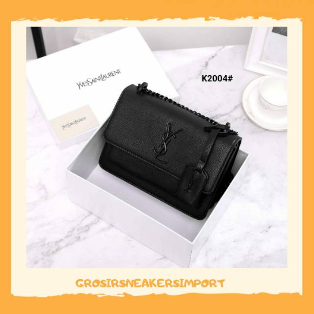 Ysl Sunset Epi Leather Shoulder Bag Black Semi Premium AAA