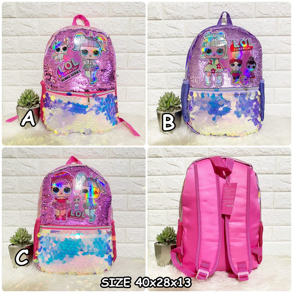 Tas Sekolah Anak Sequin Gambar LOL Untuk SD / Tas Blink-Blink Murah