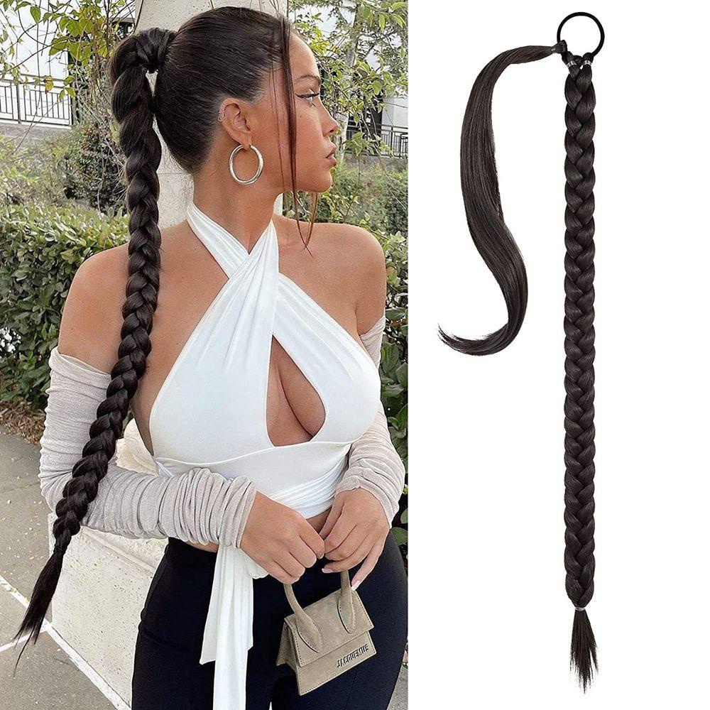Suyo Kepang Panjang Ponytail Extension 140gram Rambut Sambung Bungkus Lurus Sekitar 31.5 Inch