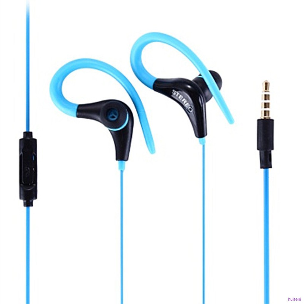 Headset Earphone Kait Telinga Sport Stereo Dengan Mic + Kabel Jack 3.5mm Untuk Smartphone Huiteni