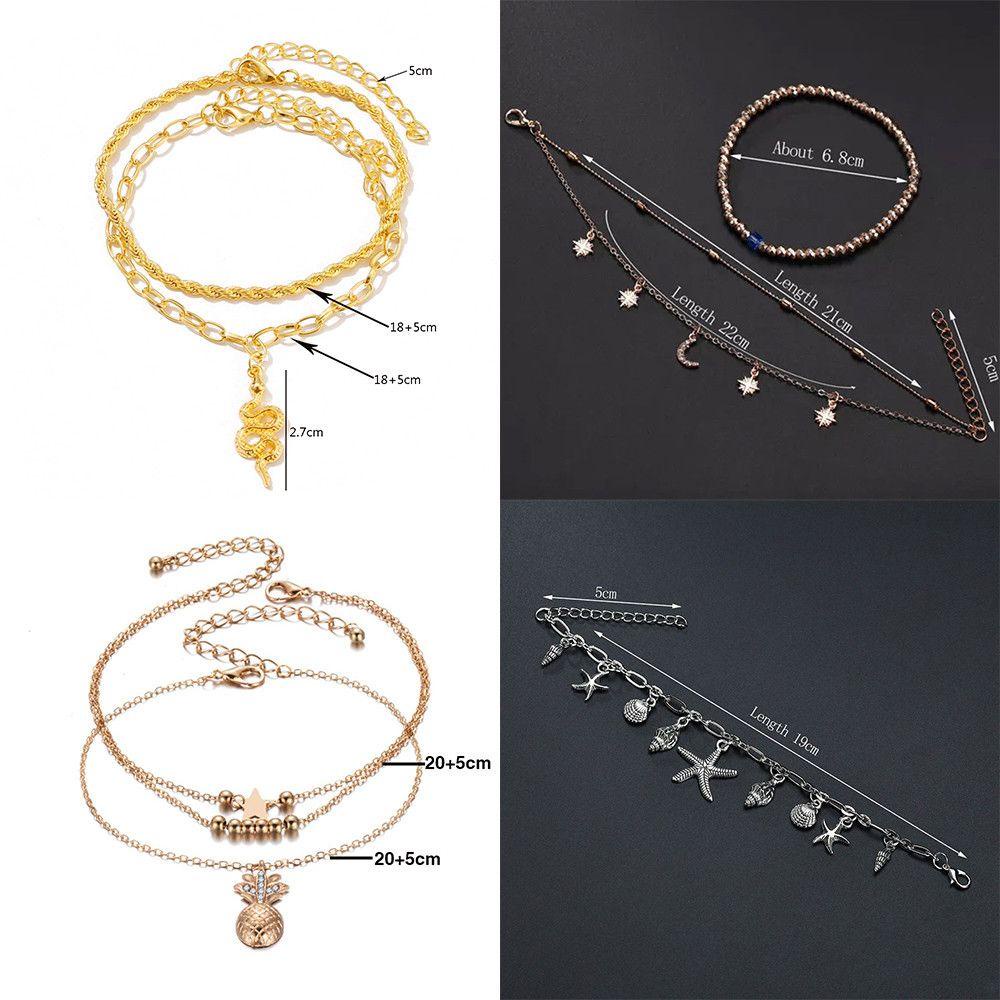 Preva Gelang Kaki Ankle Set Barefoot Perhiasan Wanita Kaki Rantai Femme Bulan Bintang