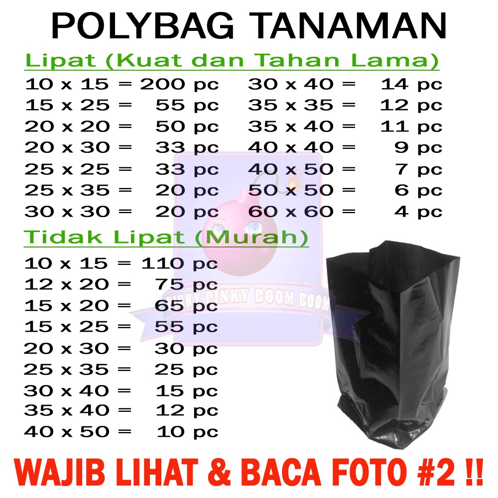 Polybag / Polibag / Polibeg / Polibek / Kantong Tanaman / Plastik Tanaman Lipat dan Tidak Lipat 10x10 10x15 15x20 15x25 20x20 20x30 25x25 30x30 30x40 40x40 50x50 60x60