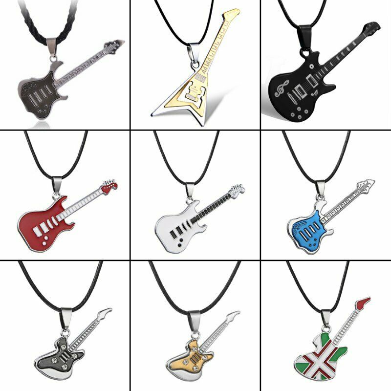 Kalung Rantai Liontin Gitar Bahan Stainless Steel Untuk Pria Dan Wanita
