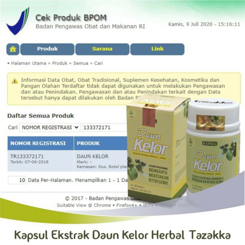 Kapsul Ekstrak DAUN KELOR isi 60 Kapsul BPOM - Herbal Daun Kelor Asli