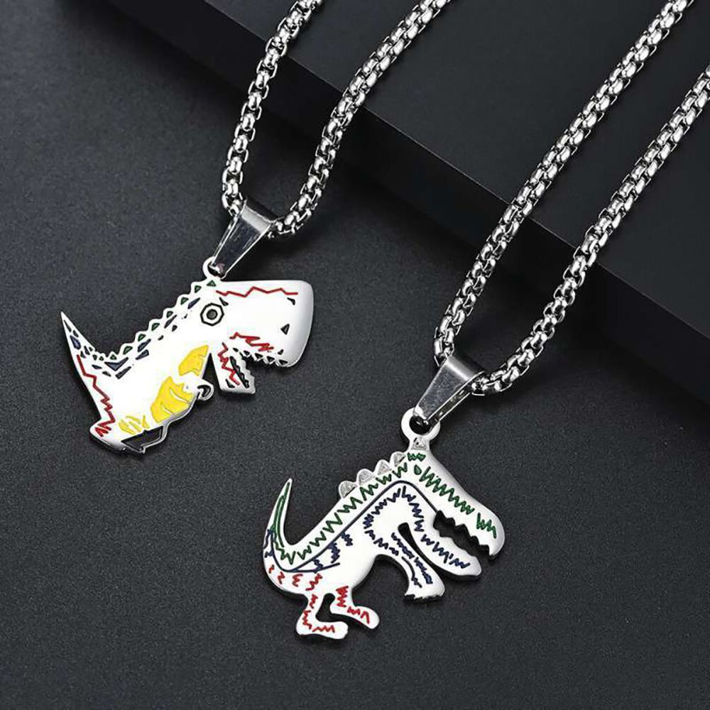 MXBEAUTY Cute Dinosaur Necklaces Trendy Fashion Jewelry Korean Style Clavicle Chain Graffiti Animal Female Cool Personality Simple Men Necklace