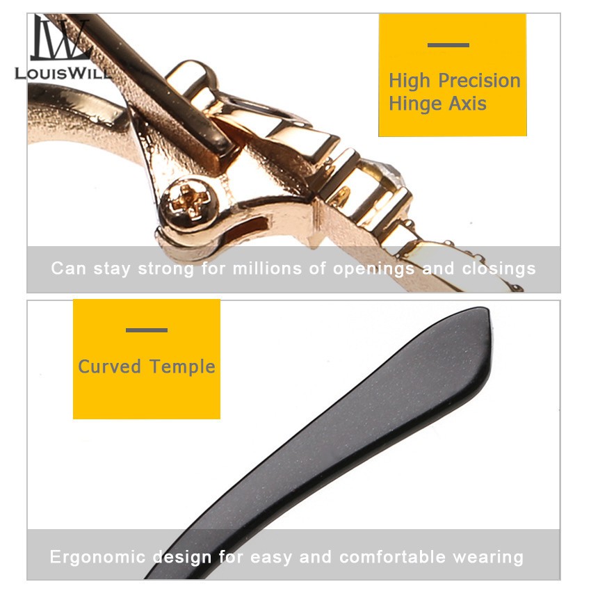 LouisWill Kacamata Wanita Hitam Wanita Pelindung Uv Warna Gradasi Hias Berlian Imitasi Dengan Kotak Penyimpanan-5