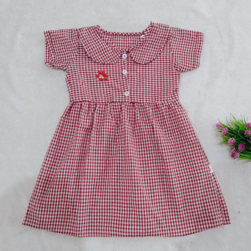 Dress Anak 1 2 Tahun cewek perempuan Baju motif kotak Polka(Dress Wonder women)