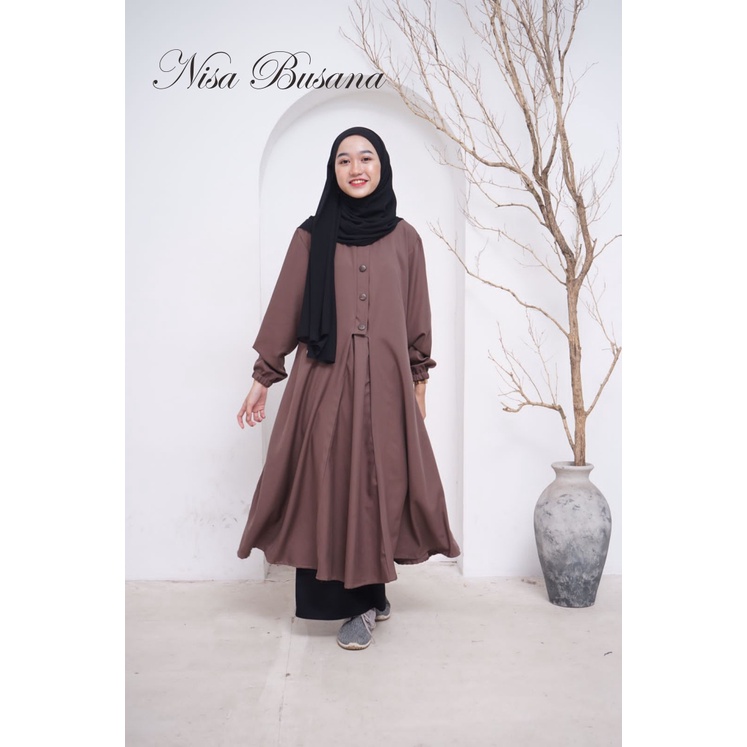 Gamis Perempuan Zheefir Long Tunik Coffee  Baju Muslim Wanita Busui Friendly Bahan Cotton Premium By Yameenakids