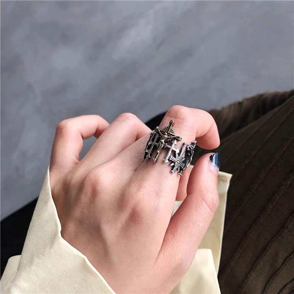 Agustina Wanita Cincin Geometris Hadiah Pesta Untuk Gadis Punk Cinta Dan Penebusan Salib Yesus Hip Hop Korea Jari Rings