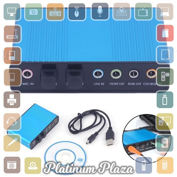 Kebidumei Sound Card External 5.1 Suround USB untuk Laptop/PC - CM6206 - Blue`14GN8H-