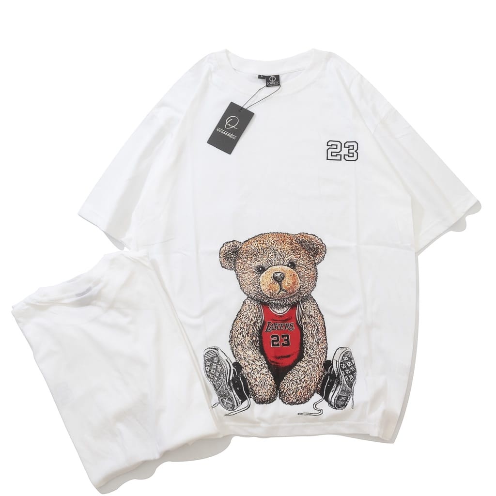 kaos Uniqlo t-shirt logo / kaos branded / kaos tumblr / kaos pria / kaos wanita / uniqlo kaos lengan pendek-Bear White