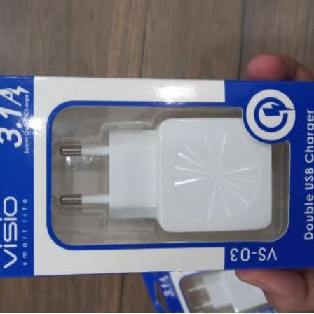 double USB charger merk Visio vs-03 3a 3ampere quick fast charging kepala cas 2 colokan 2in1 murah