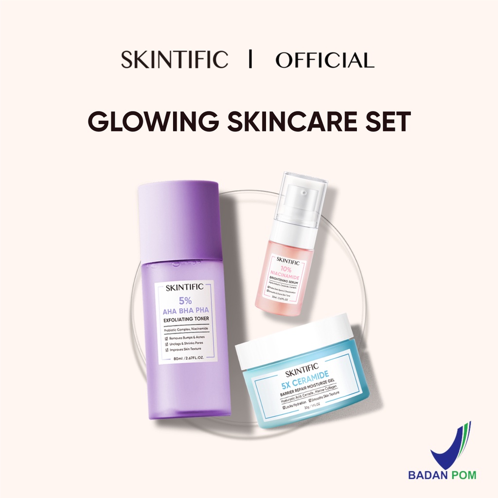 Jual Skintific 3pcs Paket Skincare Glowing Set With 5x Ceramide Barrier Repair Moisturizer Gel 6366