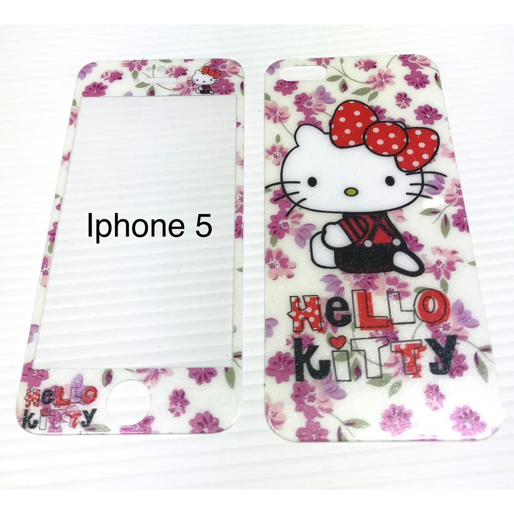 Tempered Glass Iphone 5g &amp; 6g motif hello kitty Full depan belakang screen guard anti gores