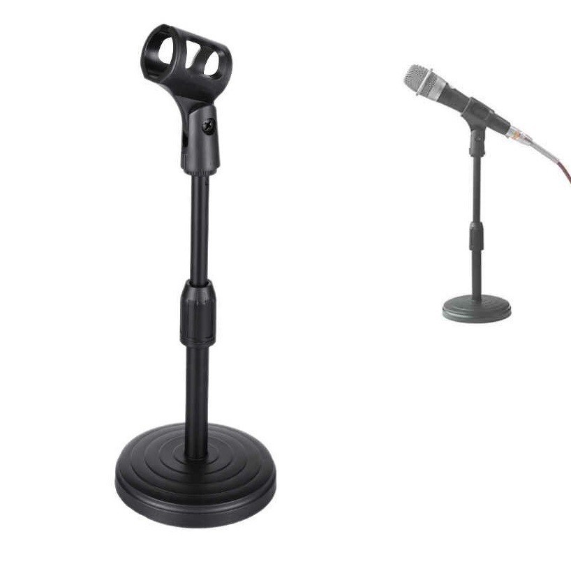 Desktop Stand Holder Microphone Round Base Mic Stand Meja Atur Tinggi