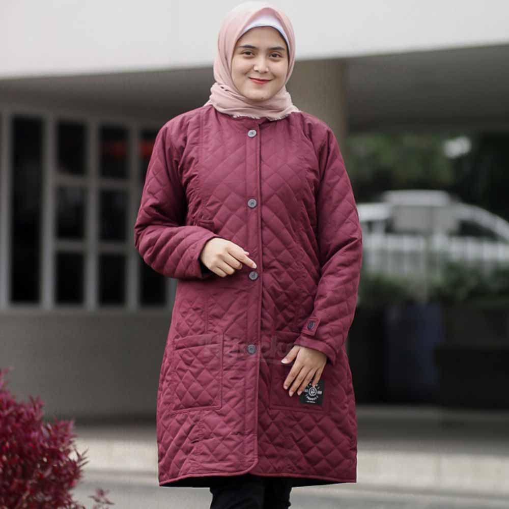 Jaket Jacket Panjang Wanita Cewek Cewe Muslimah Hijabers Hijaket Kekinian Terbaru Hijacket HJ BLV-Marun