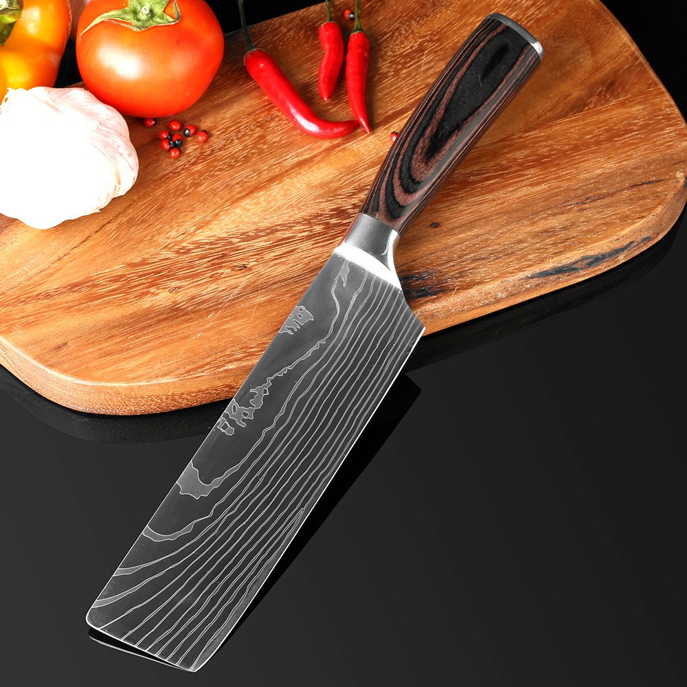 Pisau Dapur Chef Damascus Pattern - Golok 7 Inch Cleaver Knife - Murah