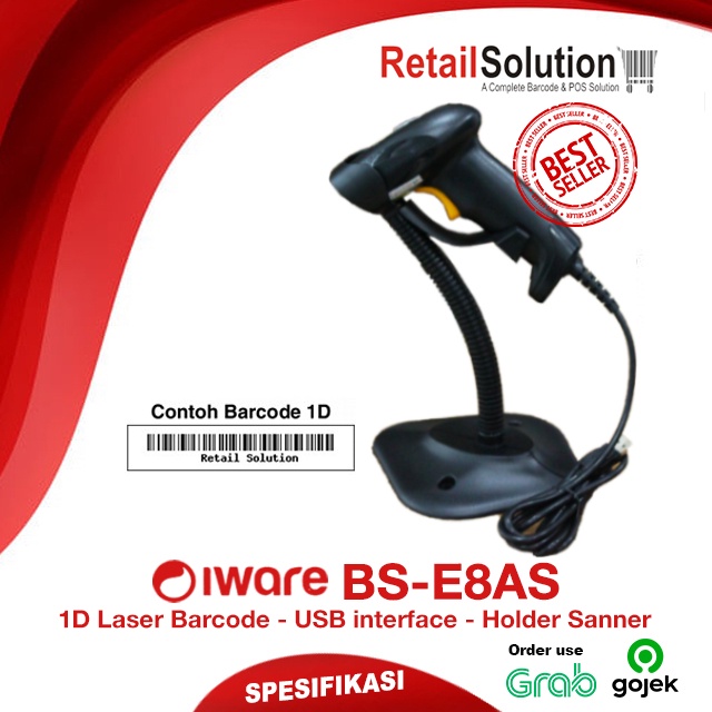 Iware BS E8AS / BS-EA8S / BSEA8S 1D Barcode Scanner USB Plus Stand