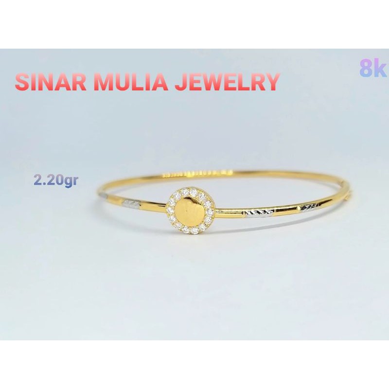 GELANG BULAT MATA PUTIH EMAS ASLI