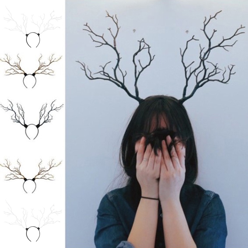 Bando Model Tanduk Rusa Cabang Pohon Gaya Vintage Untuk Aksesoris Halloween